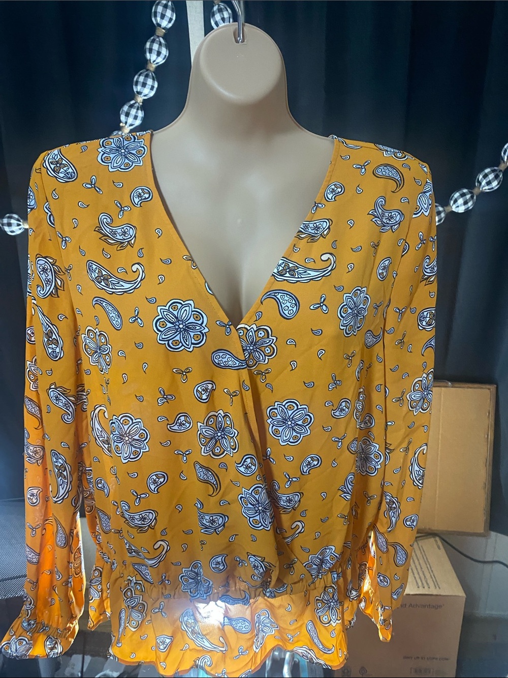 LOFT Mustard Yellow Paisley Wrap Blouse